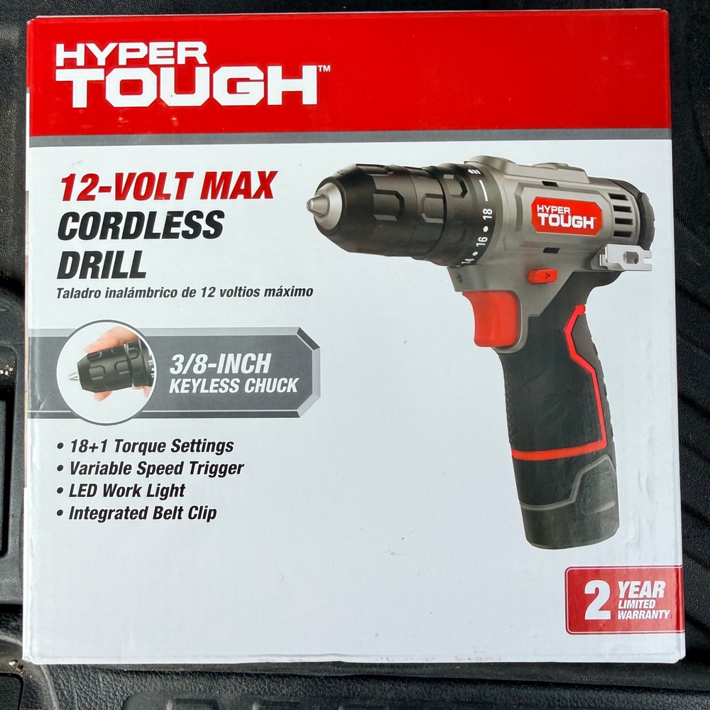 Hyper Tough 12V Max Cordless Drill 3/8-Inch Keyless Chuck LED Light 99303 NWT